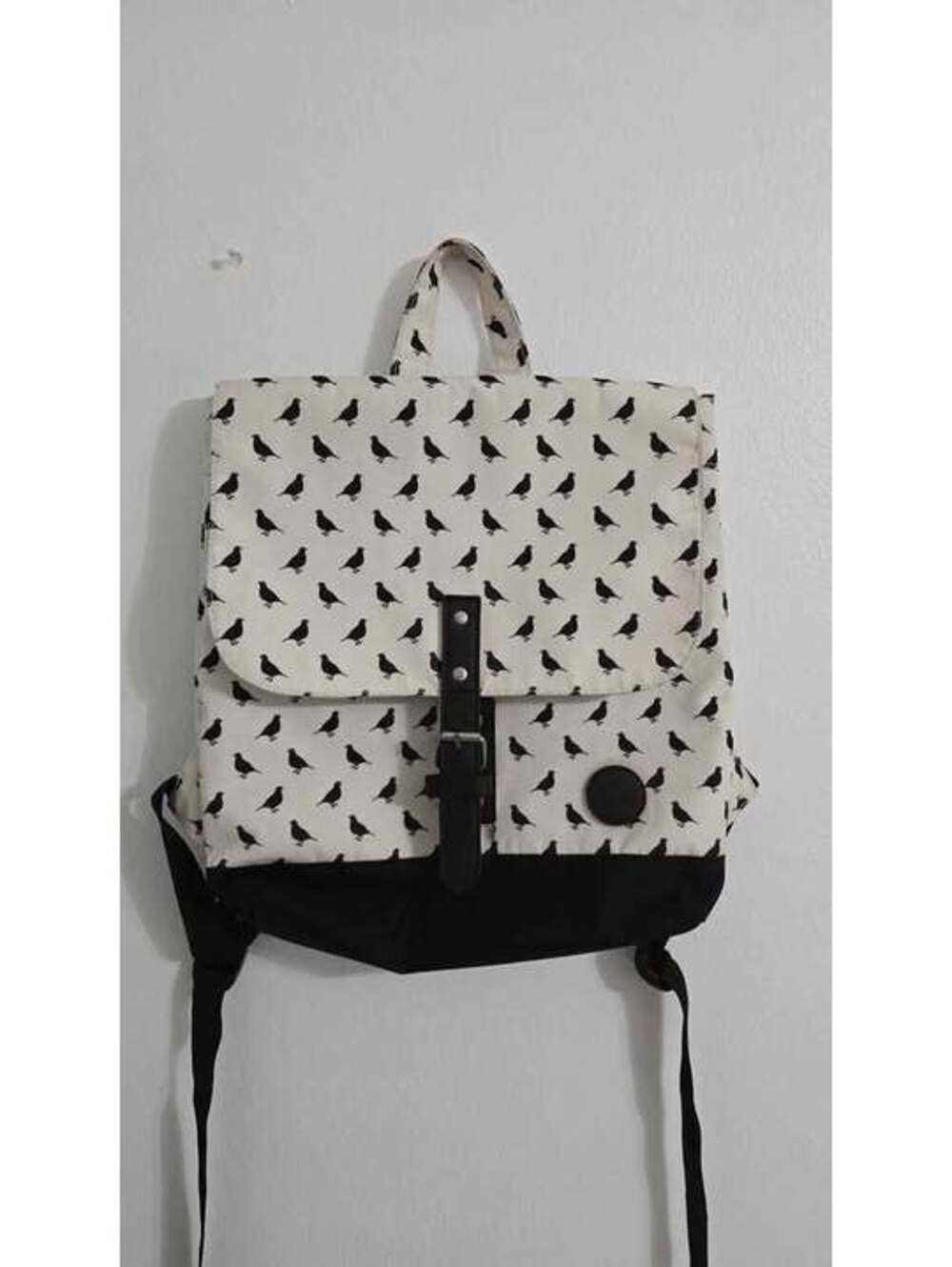 Enter Lifestyle Collection Backpack – Bird Print, Canvas, Black & White